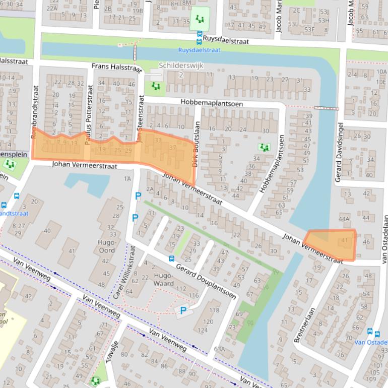 Kaart van postcodegebied 1701KA.