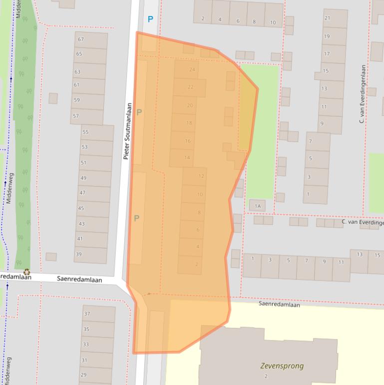 Kaart van postcodegebied 1701MC.