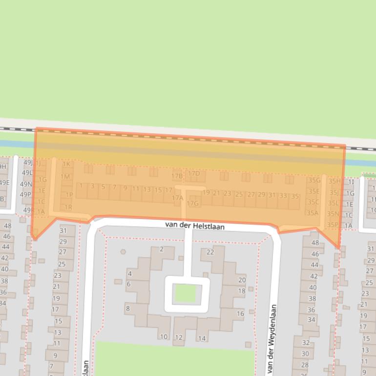 Kaart van postcodegebied 1701XG.
