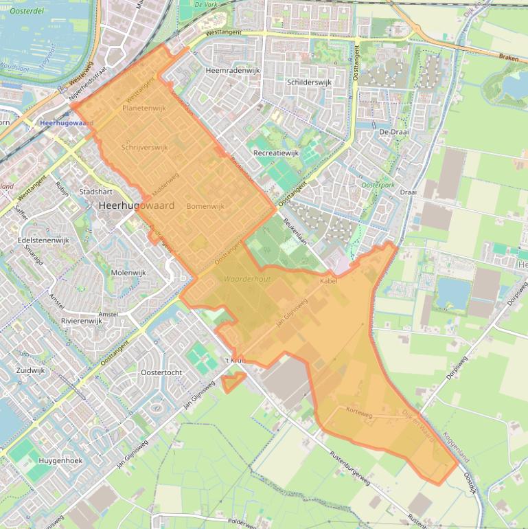 Kaart van postcodegebied 1702.