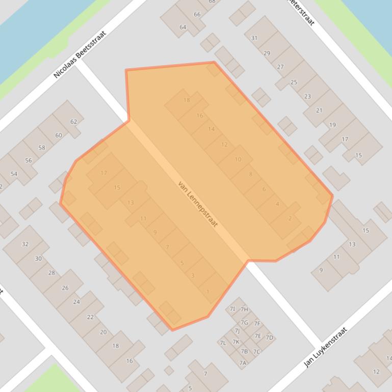 Kaart van postcodegebied 1702EC.