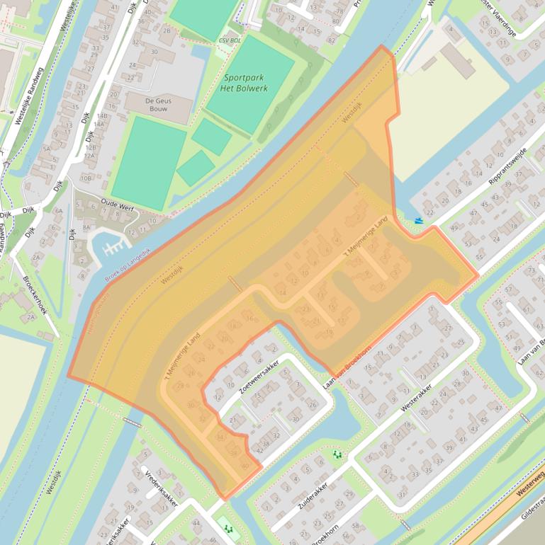 Kaart van postcodegebied 1704MM.