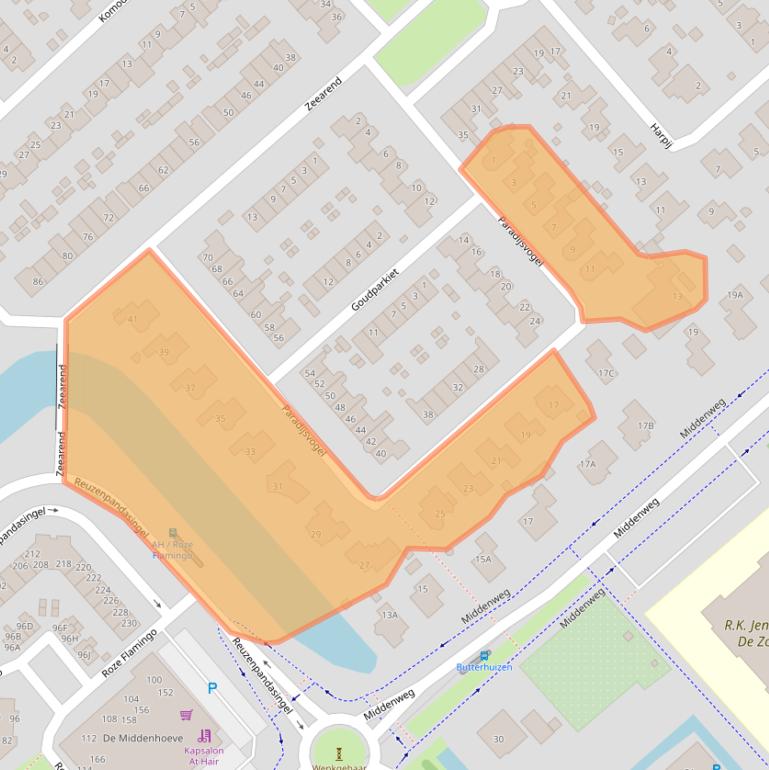 Kaart van postcodegebied 1704WP.