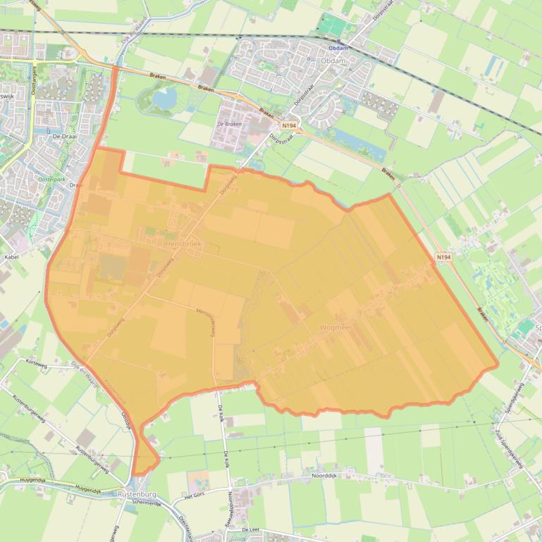 Kaartafbeelding, ingezoomd op postcodegebied 1711.