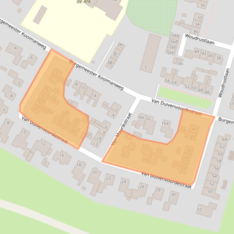 Kaart van postcodegebied 1711KD.