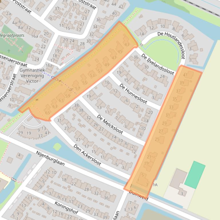 Kaart van postcodegebied 1713BA.