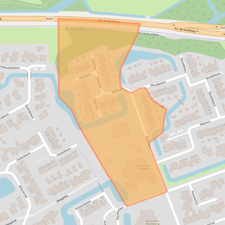 Kaart van postcodegebied 1716VA.