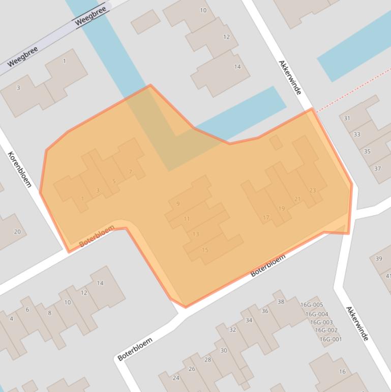 Kaart van postcodegebied 1716VJ.