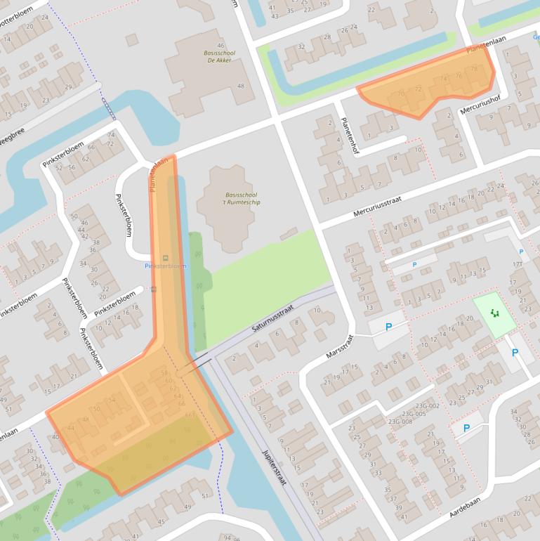 Kaart van postcodegebied 1716WZ.