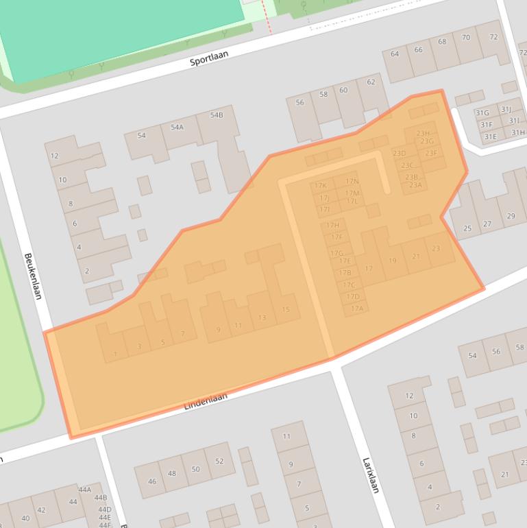 Kaart van postcodegebied 1722XA.