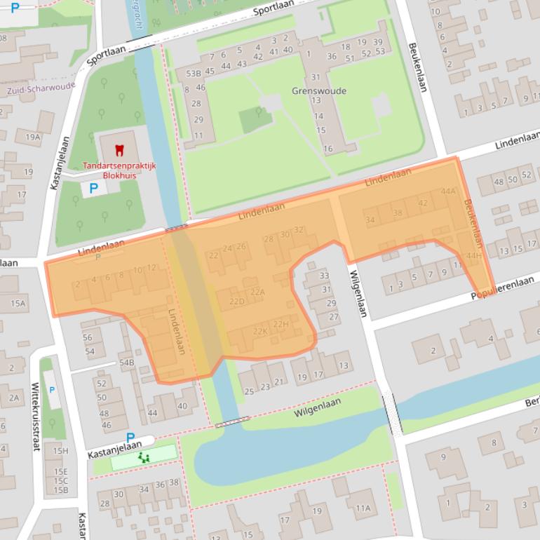 Kaart van postcodegebied 1722XC.