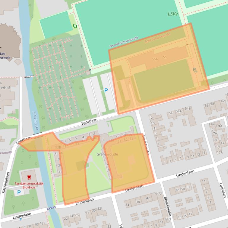 Kaart van postcodegebied 1722XJ.