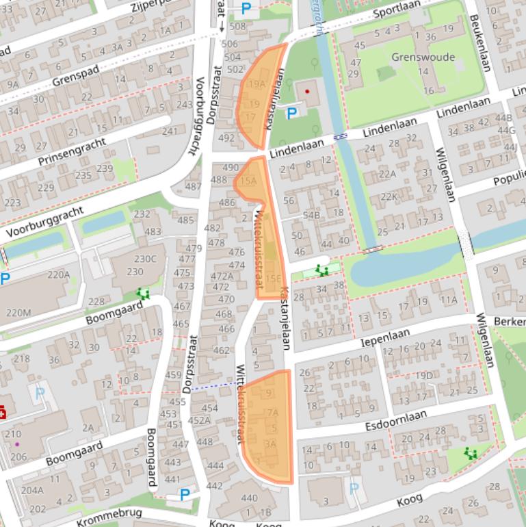 Kaart van postcodegebied 1722ZT.