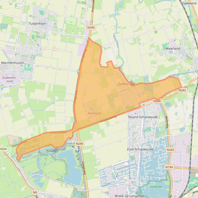 Kaart van postcodegebied 1724.