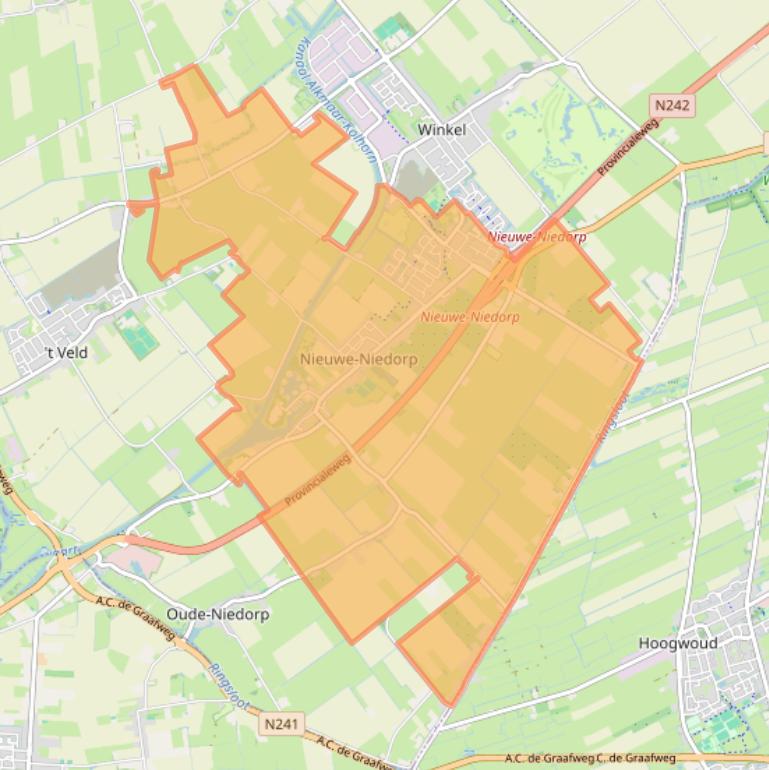 Kaart van postcodegebied 1733.