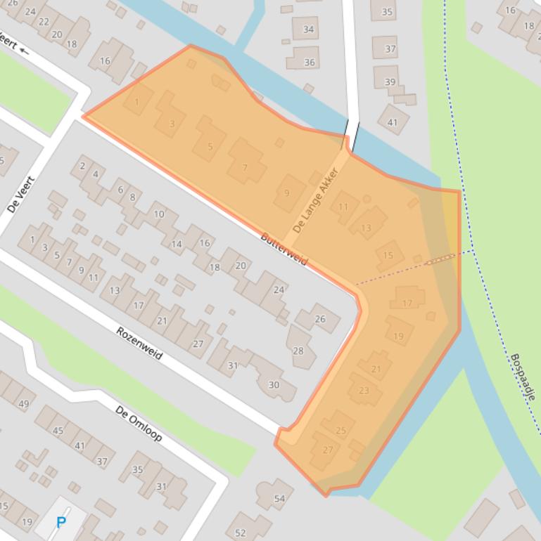 Kaart van postcodegebied 1733LV.