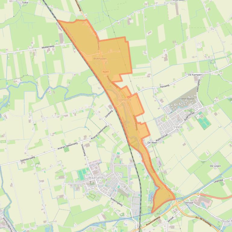 Kaart van postcodegebied 1736.