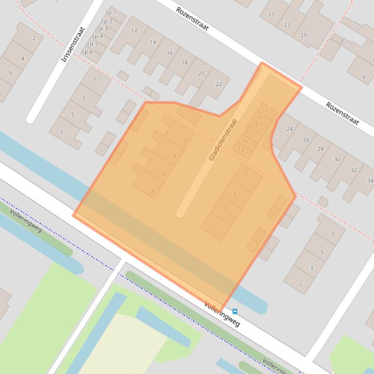 Kaart van postcodegebied 1738CH.