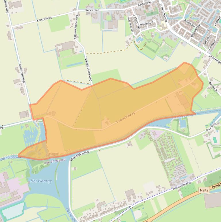 Kaart van postcodegebied 1738DS.