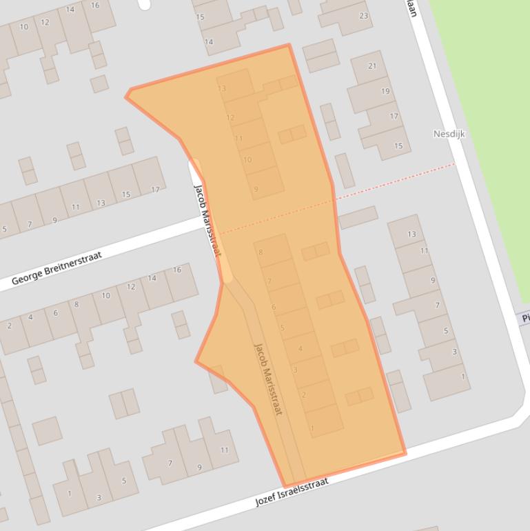 Kaart van postcodegebied 1741JS.