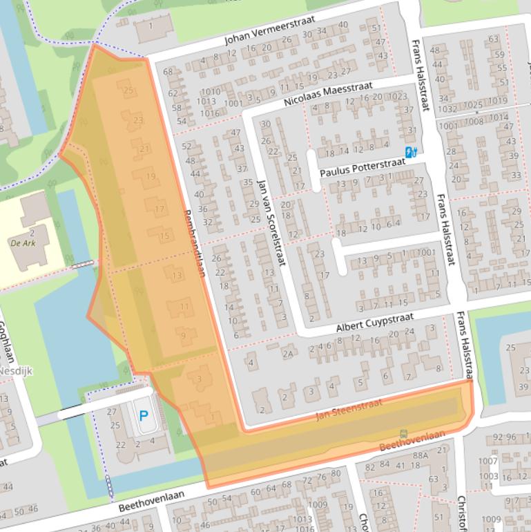 Kaart van postcodegebied 1741KG.