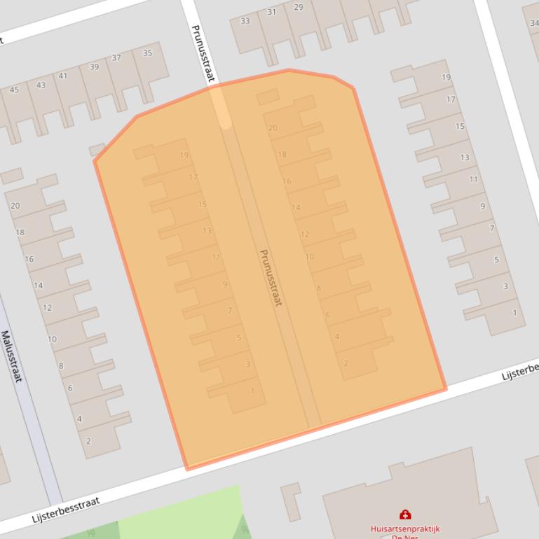 Kaart van postcodegebied 1741SP.