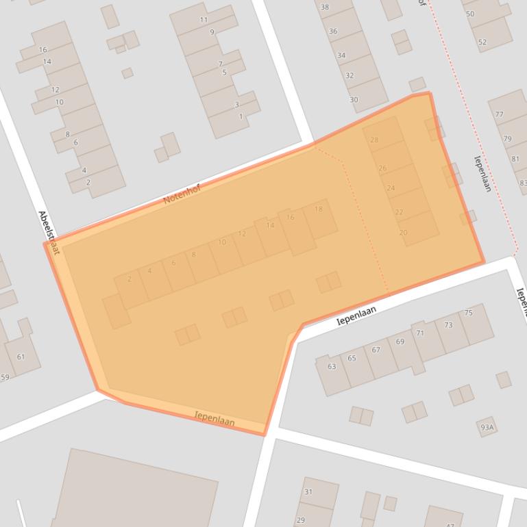 Kaart van postcodegebied 1741VS.