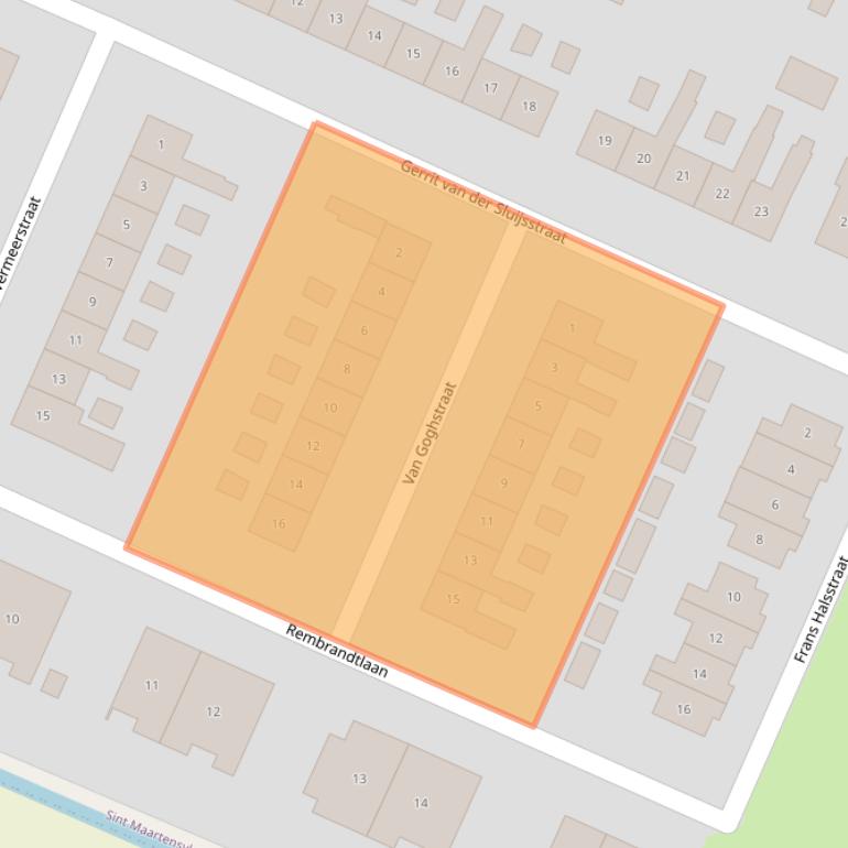 Kaart van postcodegebied 1753BE.