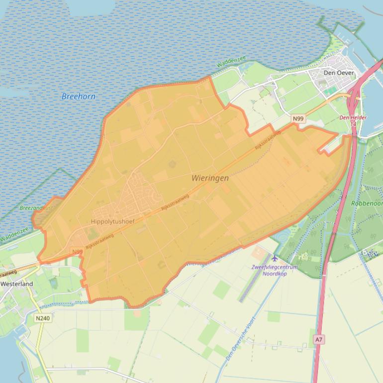 Kaartafbeelding, ingezoomd op postcodegebied 1777.