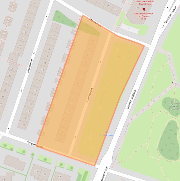 Kaart van postcodegebied 1784XJ.