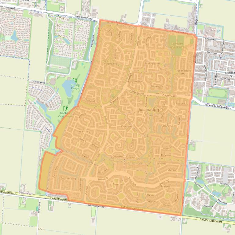 Kaartafbeelding, ingezoomd op postcodegebied 1788.
