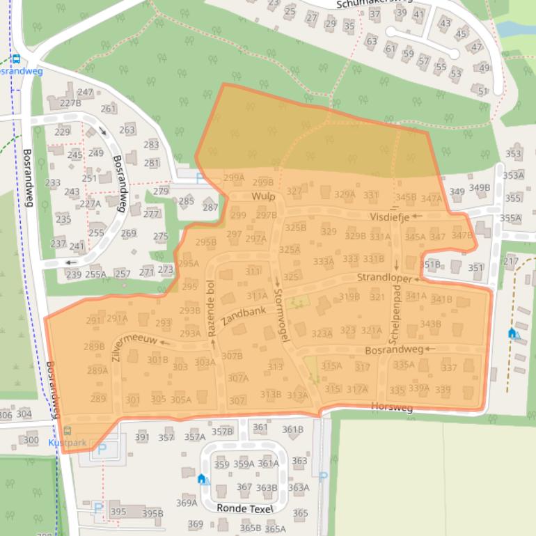 Kaart van postcodegebied 1796NC.