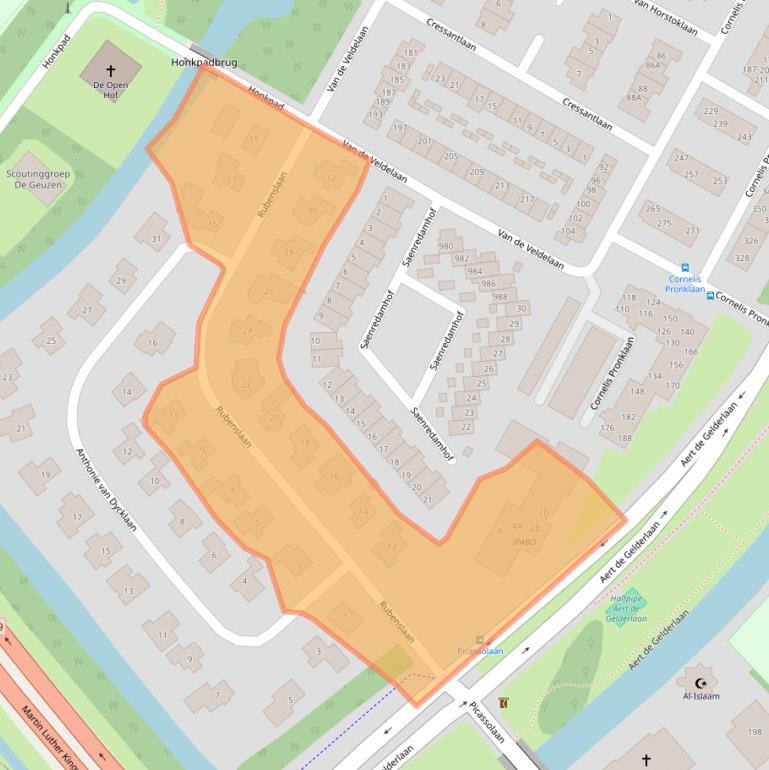 Kaart van postcodegebied 1816MB.