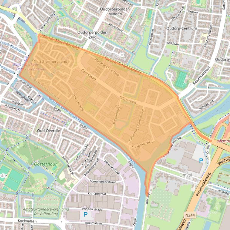 Kaartafbeelding, ingezoomd op postcodegebied 1821.