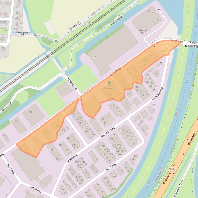 Kaart van postcodegebied 1822BZ.