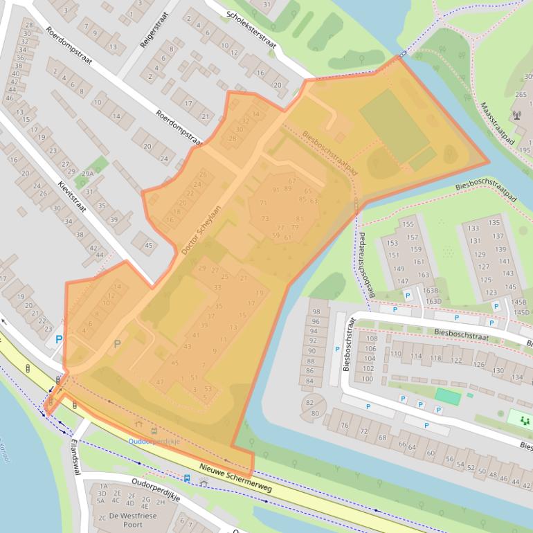 Kaart van postcodegebied 1823AB.