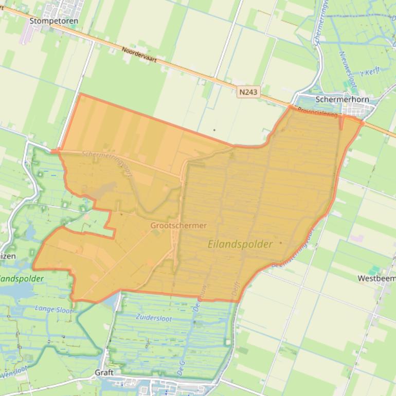 Kaart van postcodegebied 1843.