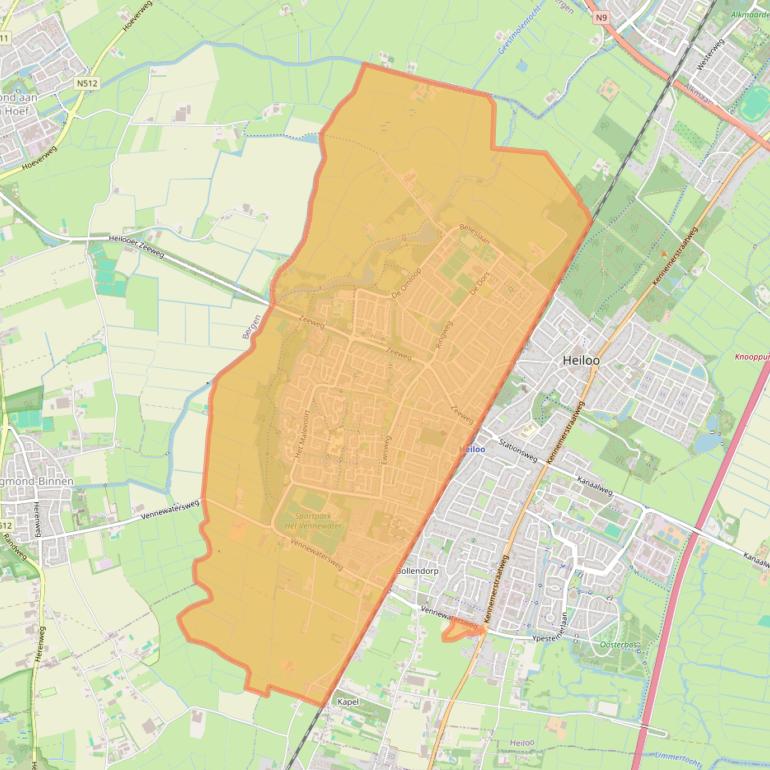 Kaartafbeelding, ingezoomd op postcodegebied 1852.