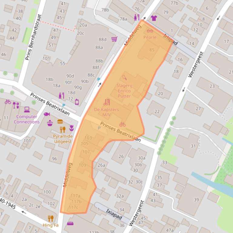Kaart van postcodegebied 1911EC.