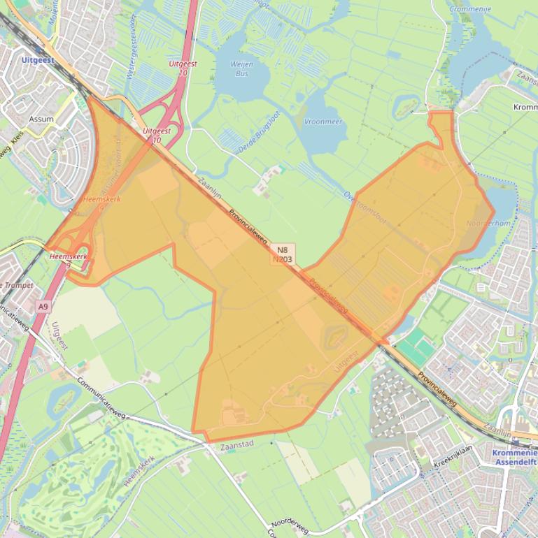 Kaart van postcodegebied 1911MS.