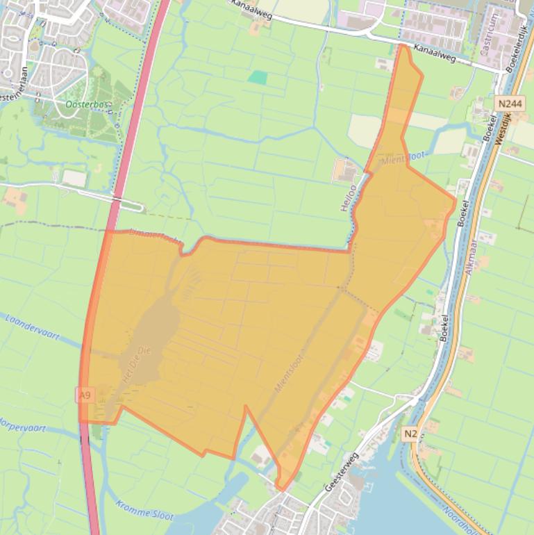 Kaart van postcodegebied 1921CG.