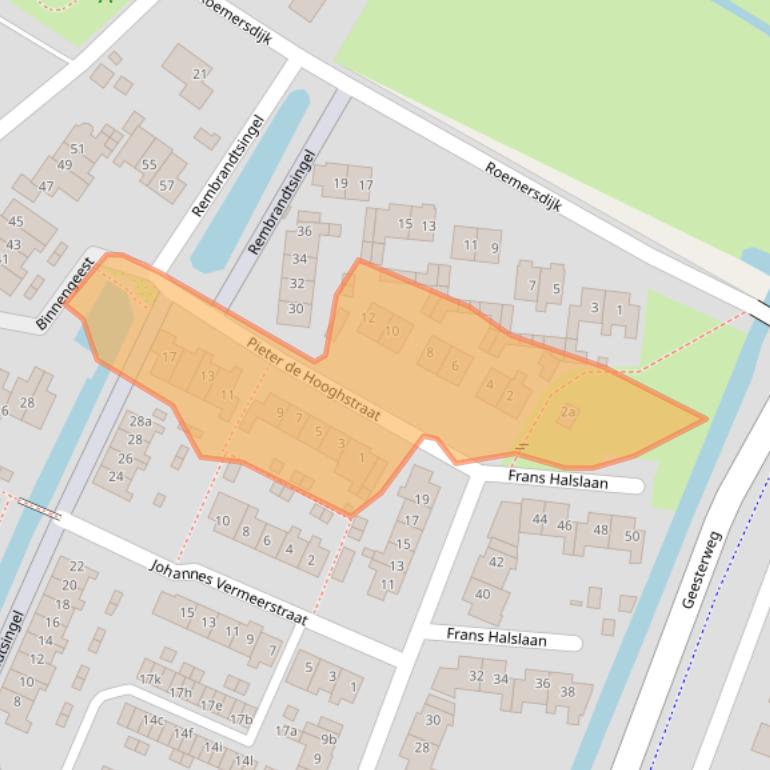 Kaart van postcodegebied 1921EM.