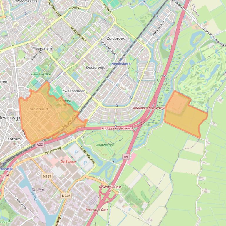 Kaartafbeelding, ingezoomd op postcodegebied 1947.