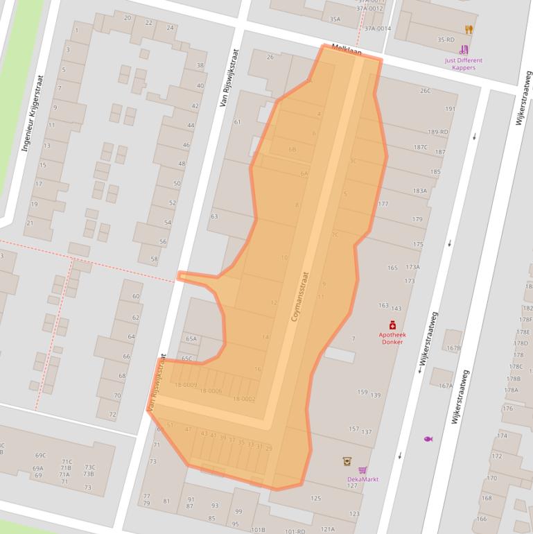 Kaart van postcodegebied 1951XV.