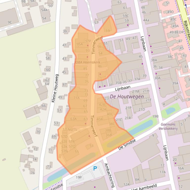 Kaart van postcodegebied 1969NJ.