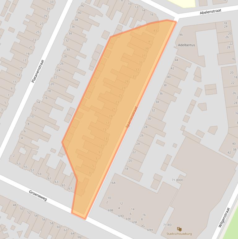 Kaart van postcodegebied 1971NN.