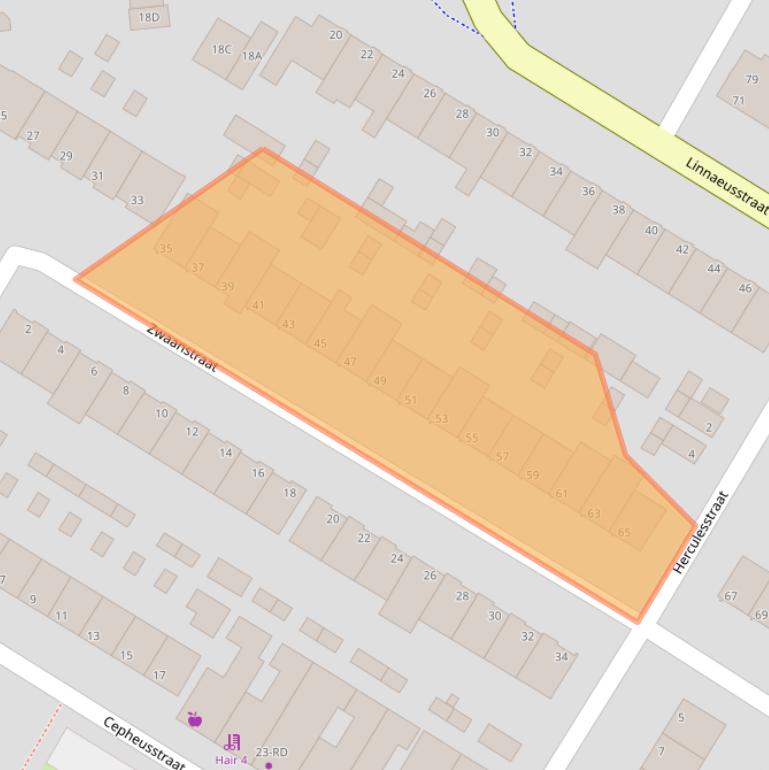 Kaart van postcodegebied 1973VB.