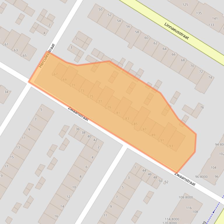 Kaart van postcodegebied 1973VC.