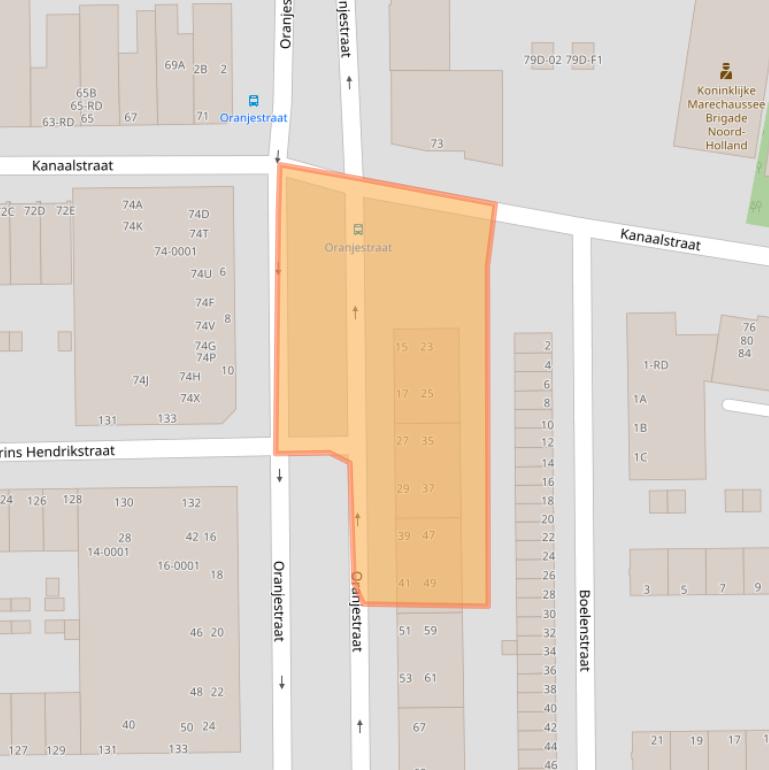 Kaart van postcodegebied 1975DA.