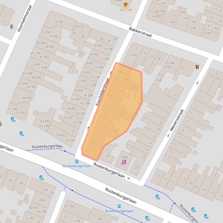 Kaart van postcodegebied 2012BB.